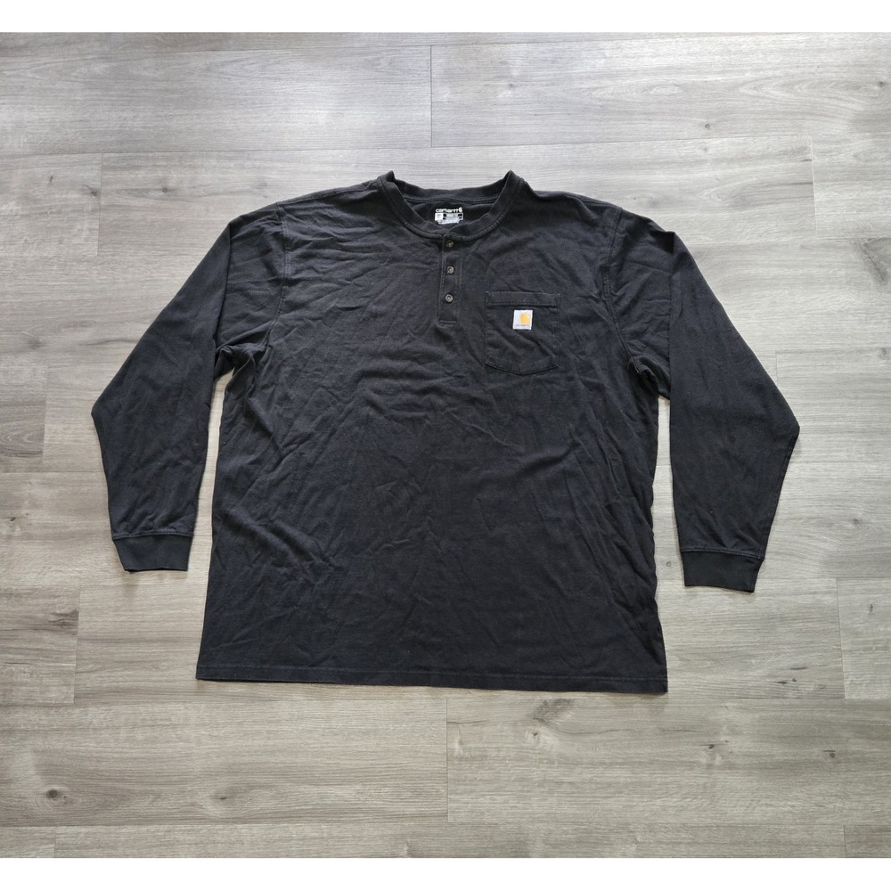 Carhartt Shirt Mens 3XL Tall Black Long Sleeve Henley Pocket Workwear Loose Fit